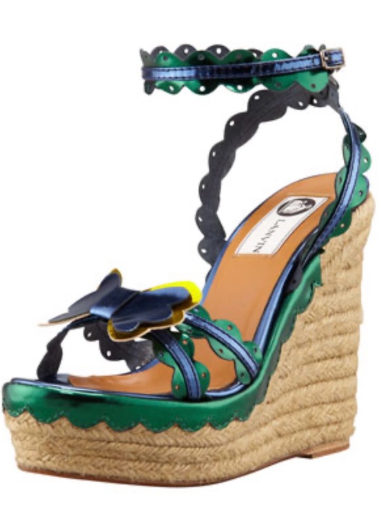 Lanvin Shoes - Lanvin Metallic Butterfly Bow Platform Wedge Sandals Green Blue 41 Sz 10